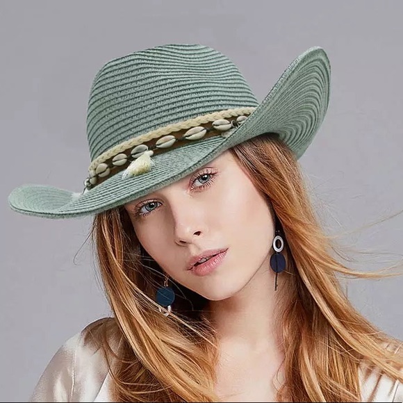 Boho Shell Panama Sun Hat In Sable & Sage - Picture 5 of 6